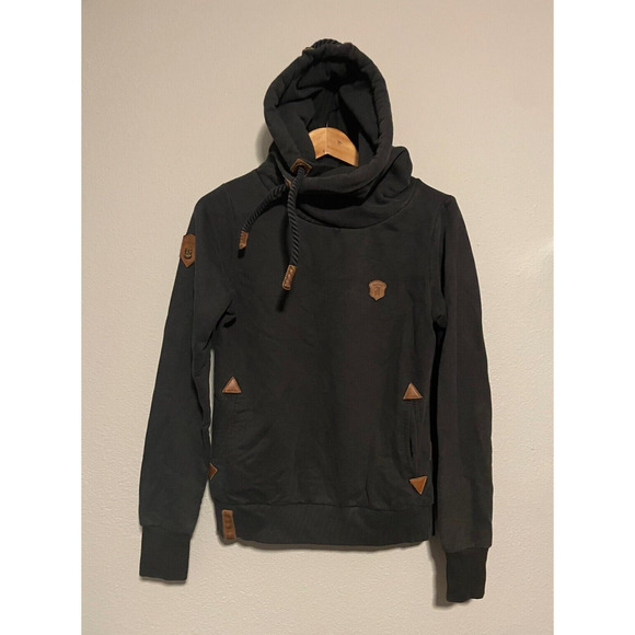Naketano Tops - Naketano Womens Hoodie Large Sky Black Pullover Pockets Rope Style Casual READ